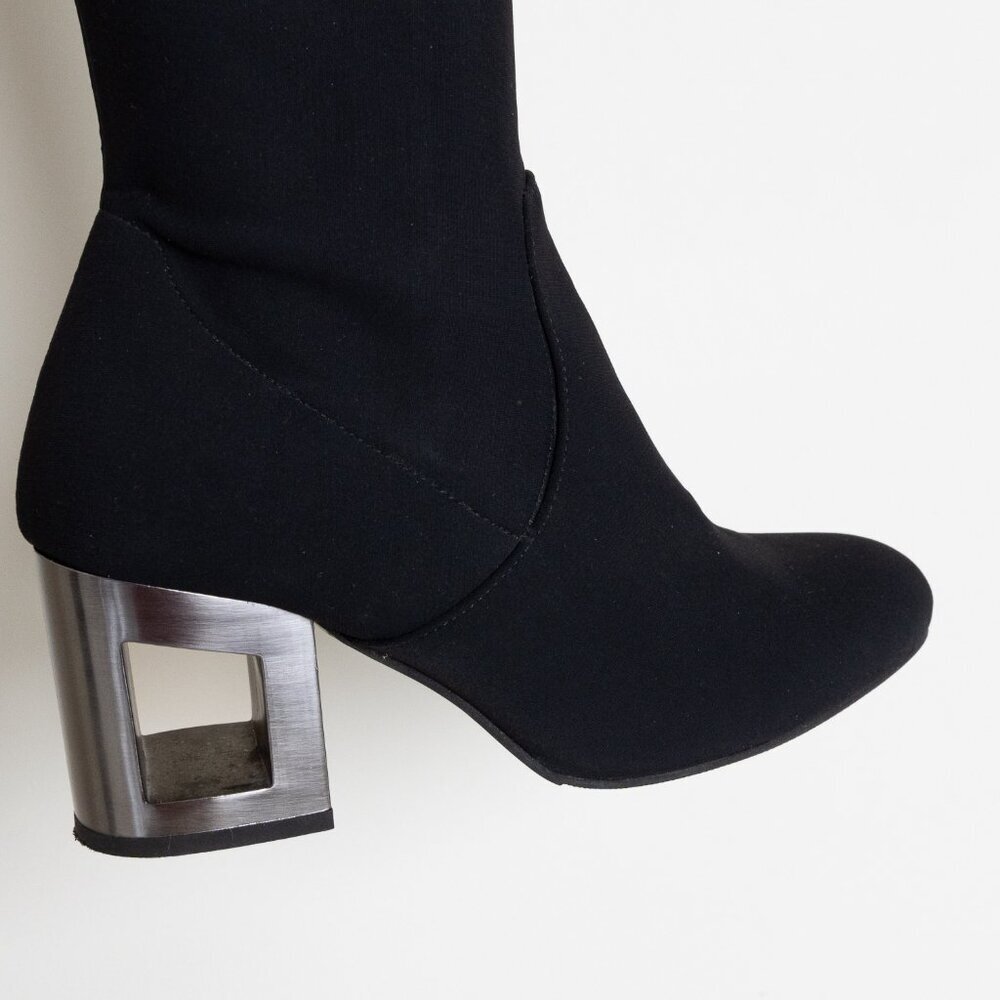 Pedro Miralles Black Sock Knee Boots Metal Cut-Out Heel EU 38 - Picture 8 of 12